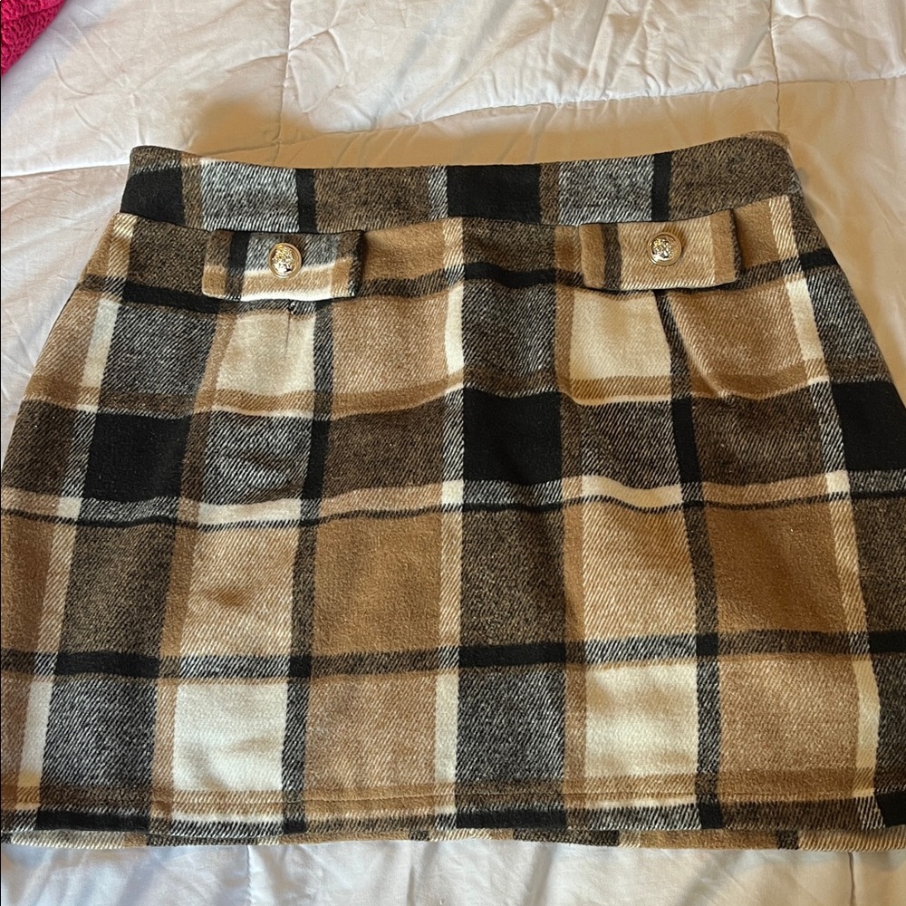 Plaid Tan and Black Women's Skirt